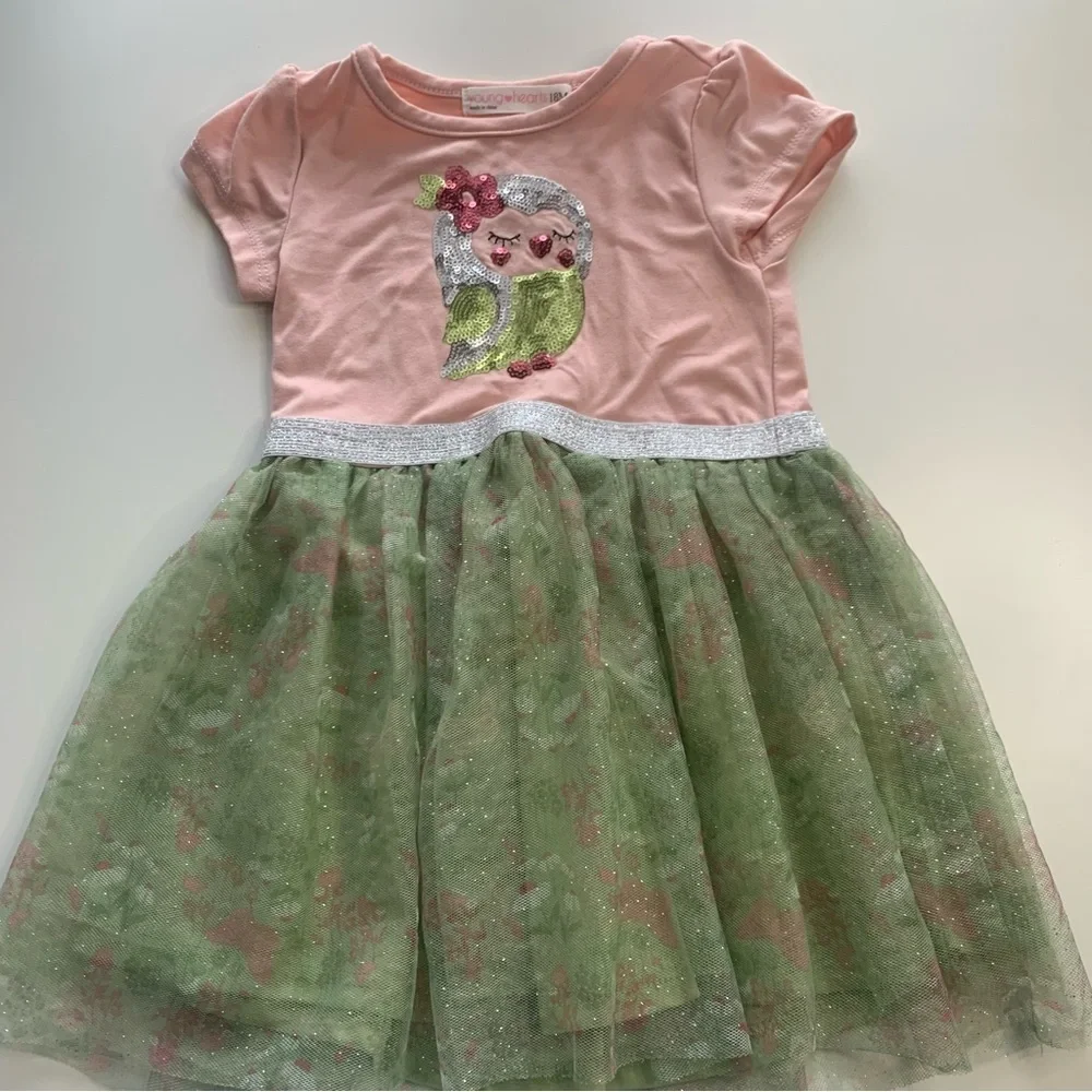 Pink and Green Owl Dress for Kids